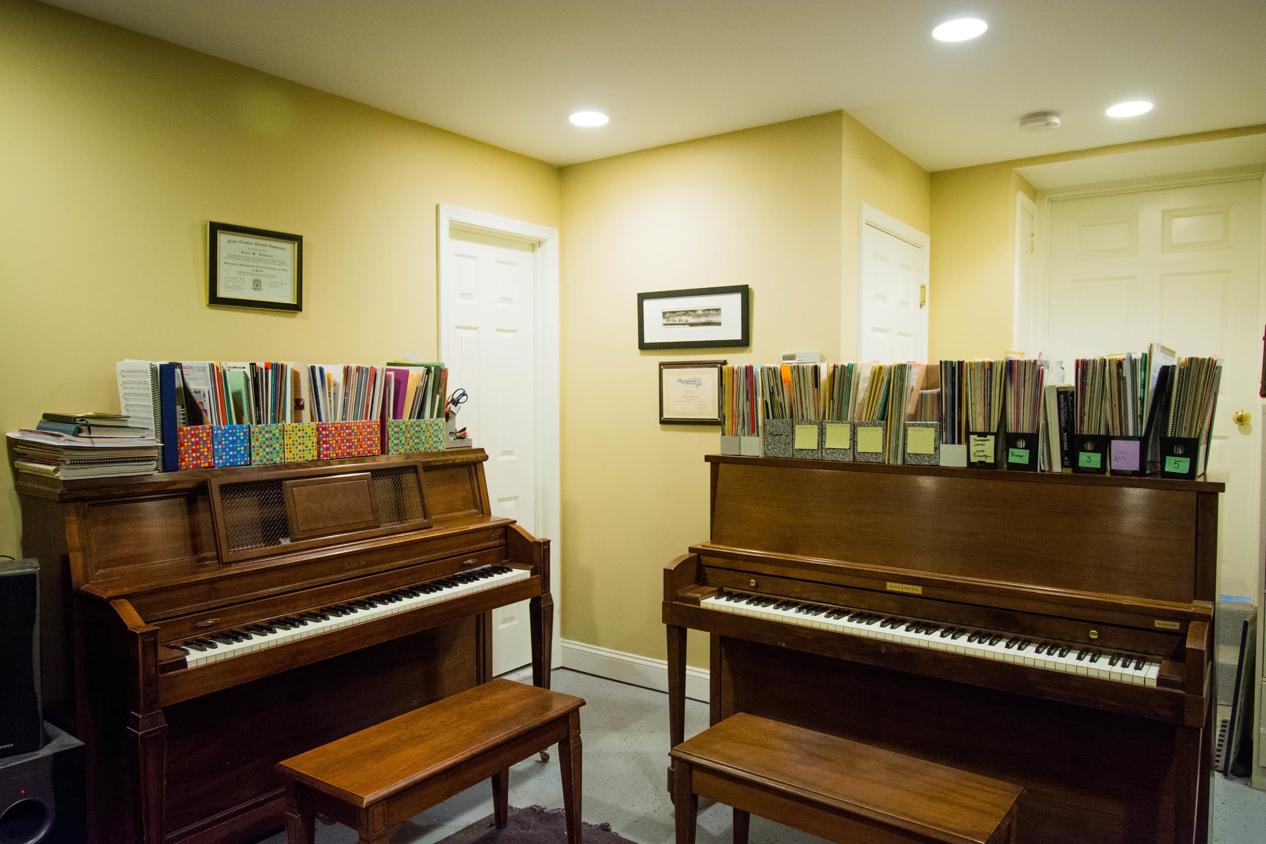 Piano studio with lesson materials